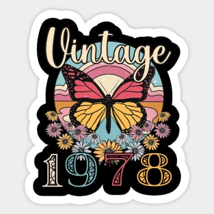 Floral Butterfly Retro Vintage 1978 45th Birthday Sticker